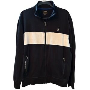 Polo Ralph Lauren Performance Full Zip Jacket Black White Stripe Mens XL